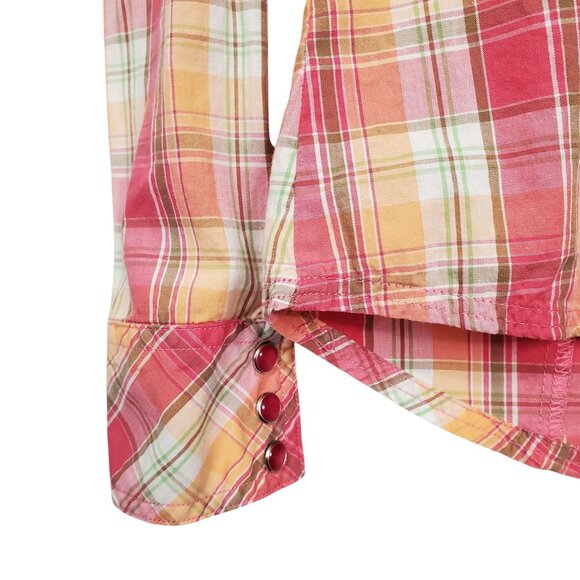 Vigoss M Shirt Girlie Western Pearl Snap Buttons Plaid Embroidered Floral Bird - Picture 7 of 13